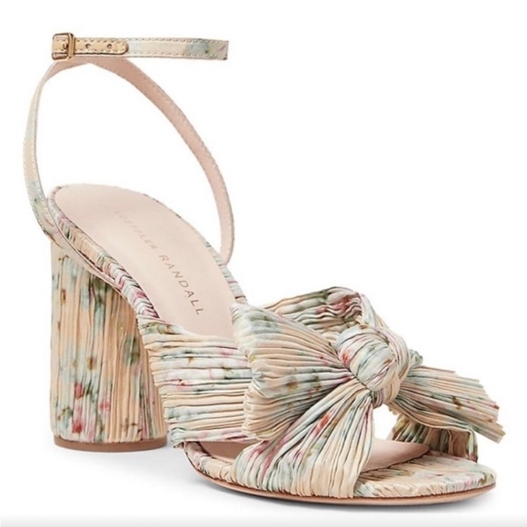Loeffler Randall Camellia Pleated Bow Heels Ankle Strap Cream Floral 5.5 - Picture 13 of 13